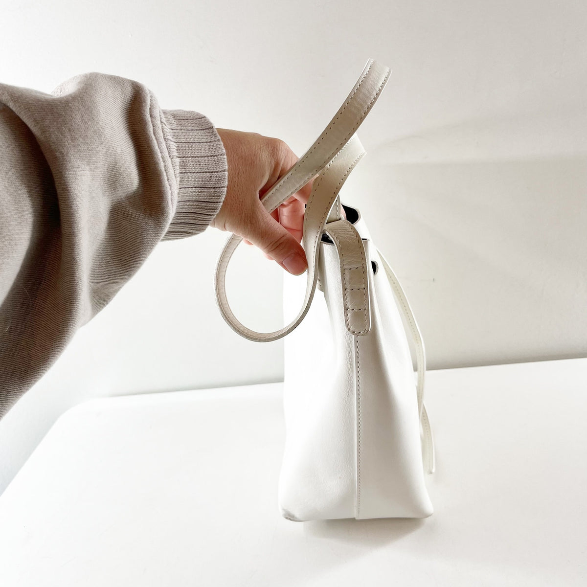 Mansur Gavriel Leather Crossbody Bucket Bag Purse White