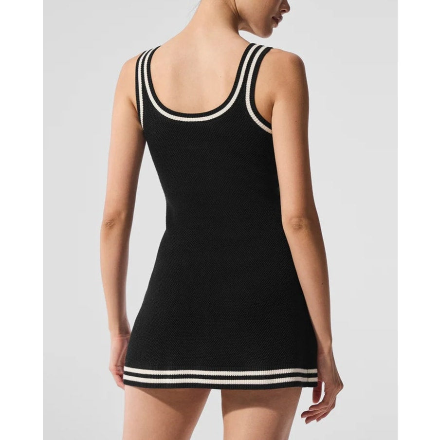Alo Tennis Club Sweater Knit Mini Dress Black White Small