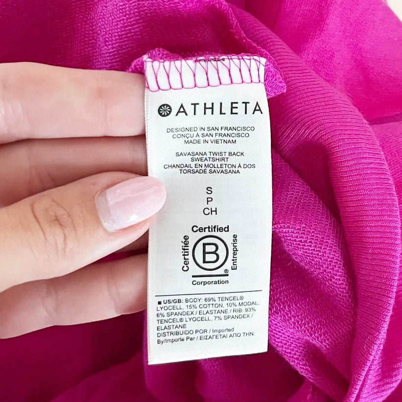 Athleta Savasana Twist Back Sweatshirt Long Sleeve Electric Fuchsia Pink Small