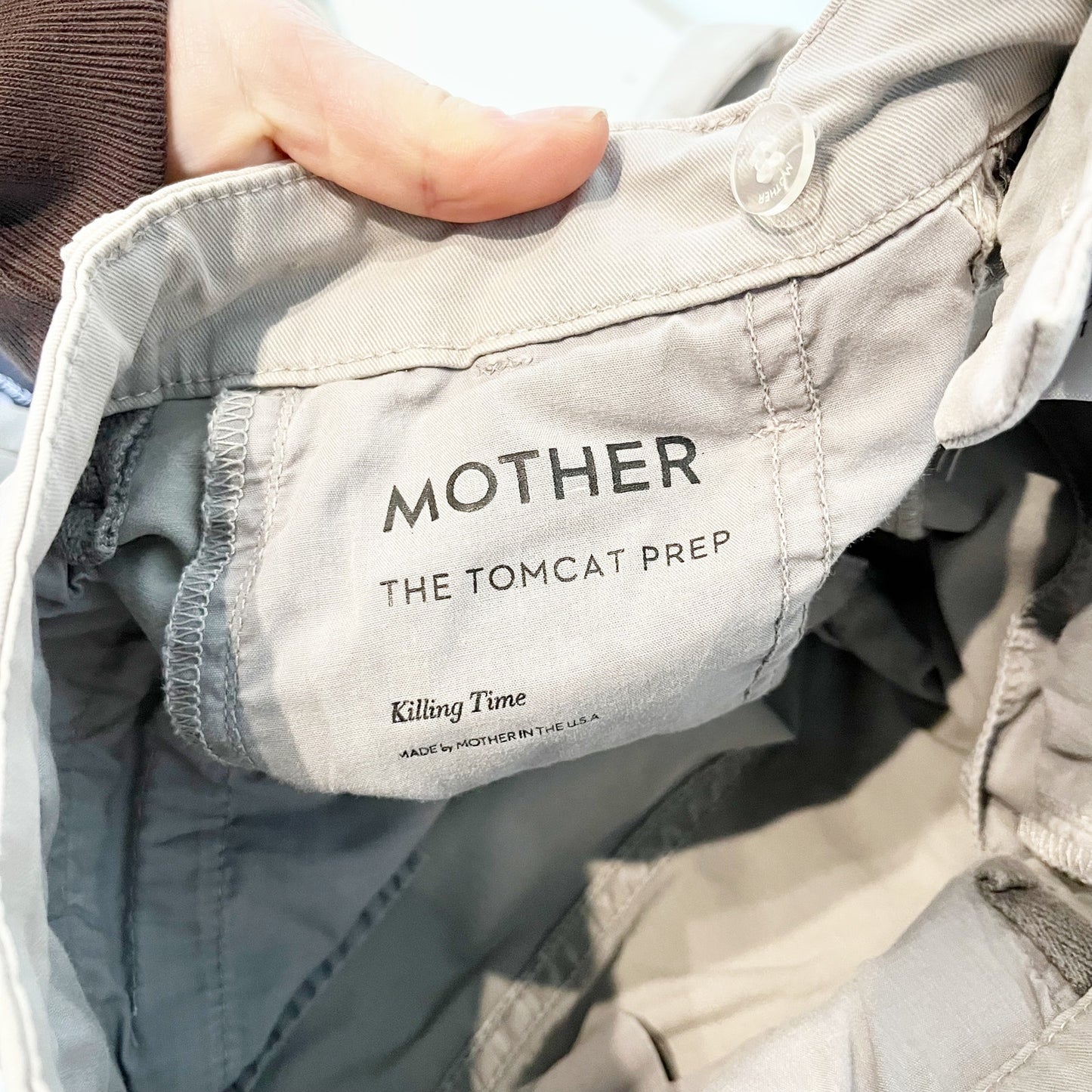 Mother The Tomcat Prep Crop Chino Khaki Pants in Killing Time Beige 25