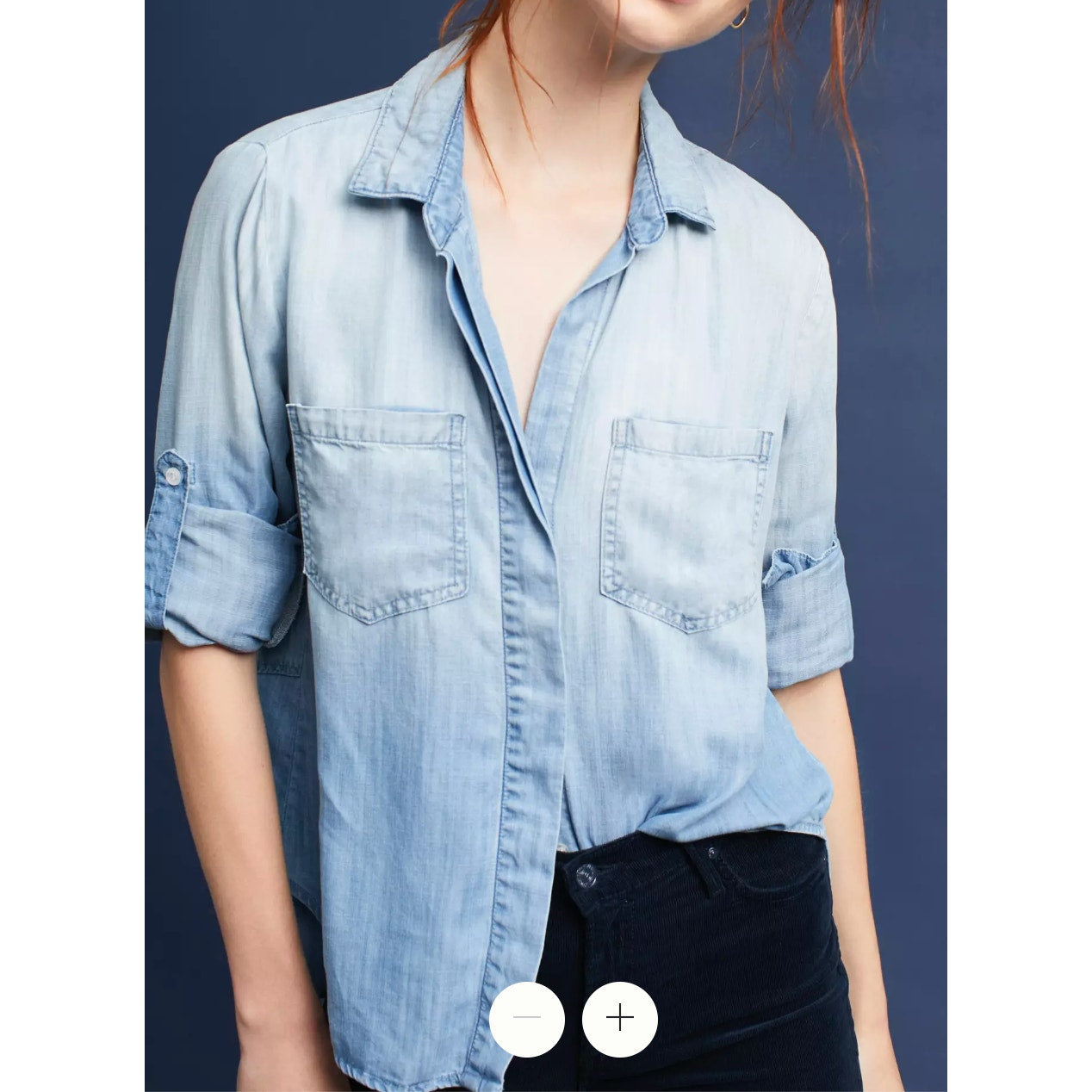Cloth & Stone Split Back Chambray Button Down Long Sleeve Top Blue Small