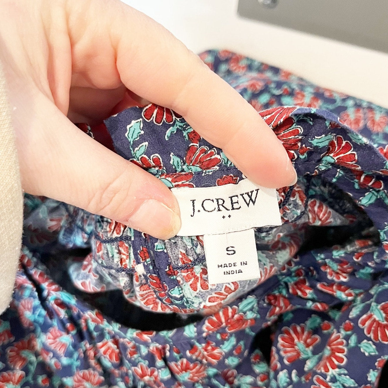 J. Crew Smocked Neck Long Sleeve Floral Blouse Top Blue Purple Small