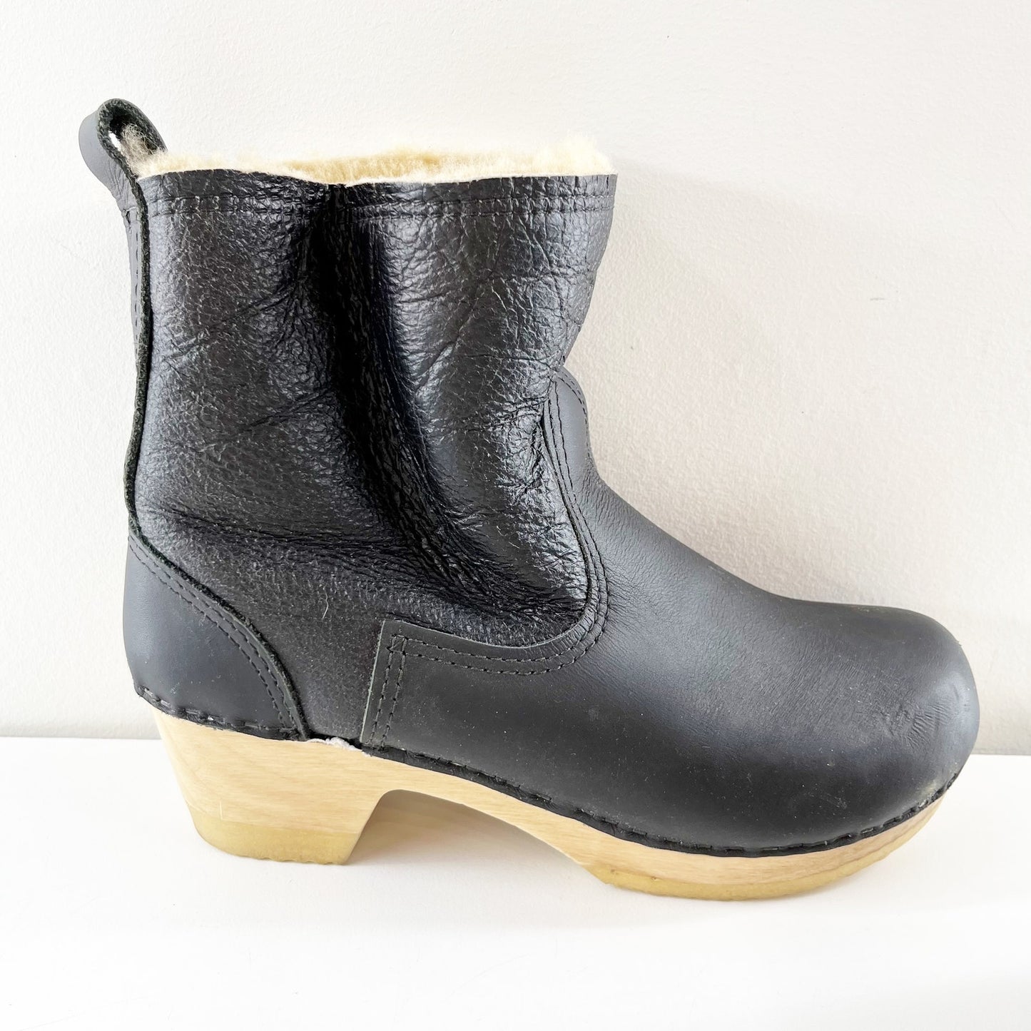 No. 6 Pull On Ankle Sherling Lined Clog Booties Boots Black 39 / US 8.5
