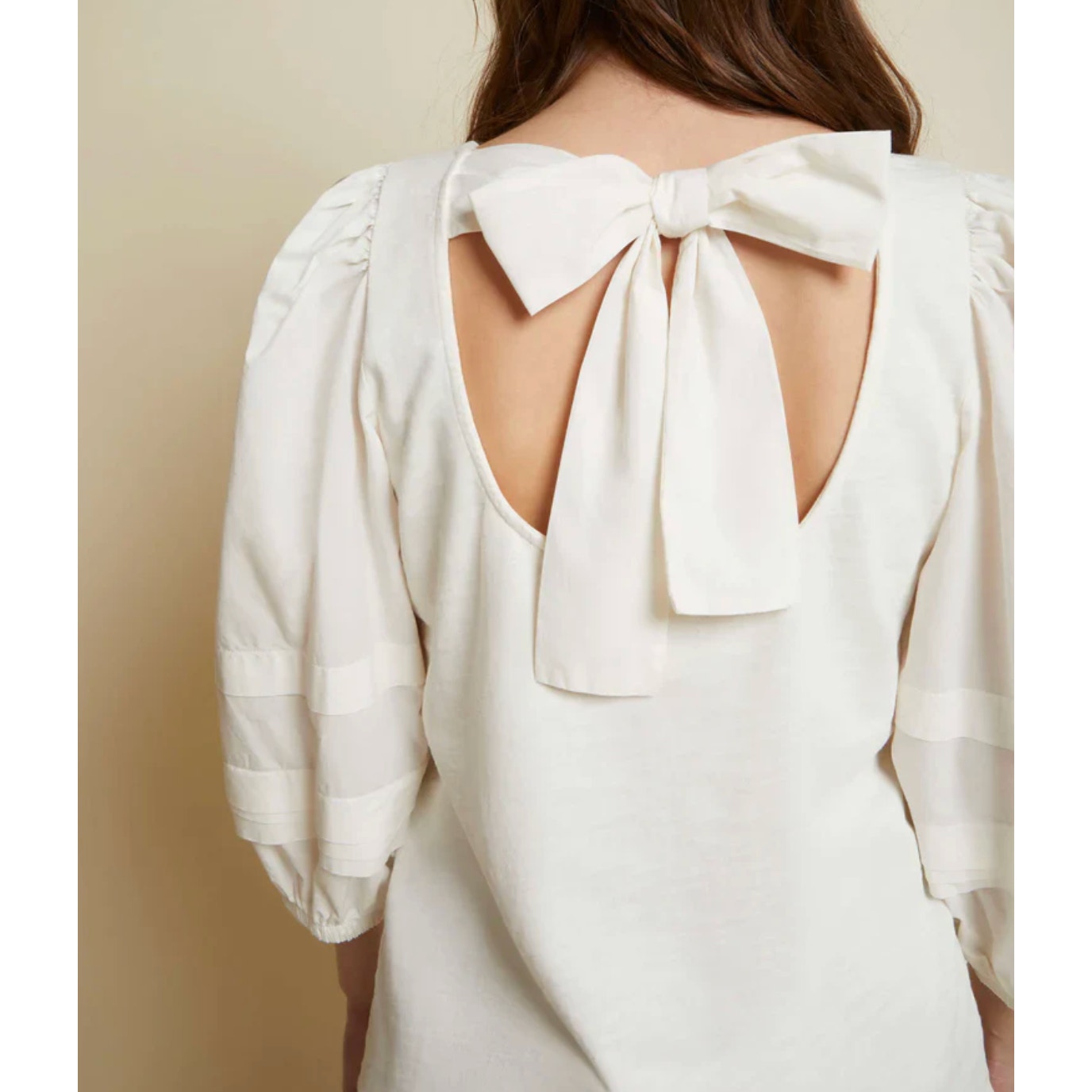 Nation LTD Gracie Pintuck Combo Tee Shirt Top in Cream Ivory XS