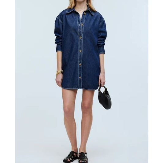 Madewell Denim Long Sleeve Mini Shirtdress Blue Small