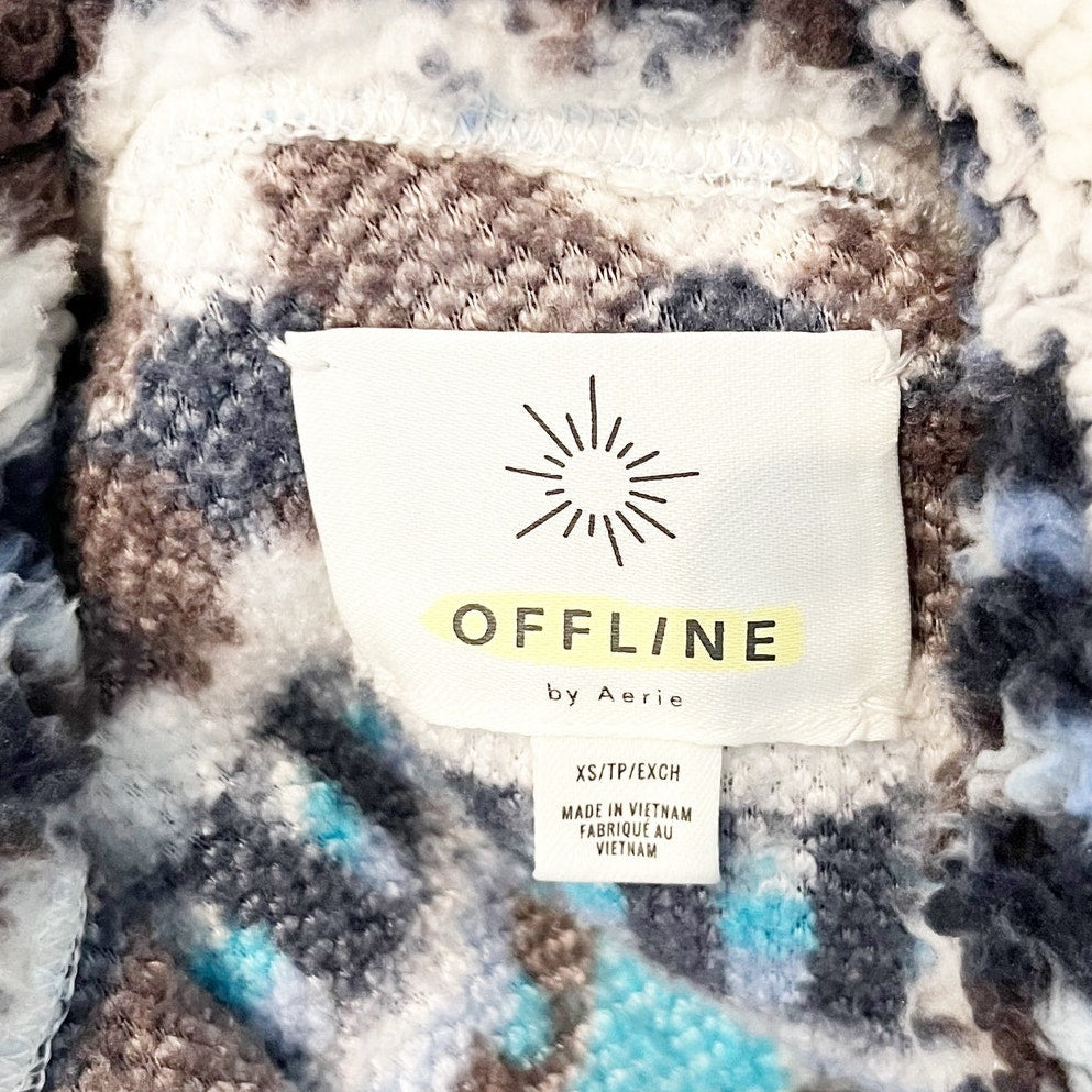 Aerie Hometown Holiday 1/4 Zip Fleece Fair Isle Jacket Blue XS