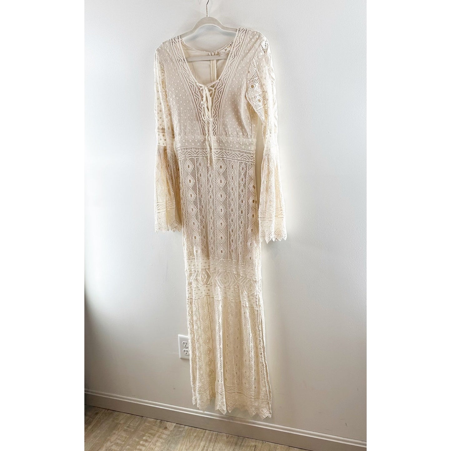 Jen’s Pirate Booty Chaouen Lace Crochet Boho Maxi Dress Ivory XS