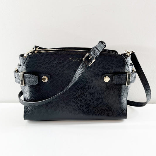 Henri Bendel Black Pebbled Leather Zip Top Crossbody Shoulder Bag Purse