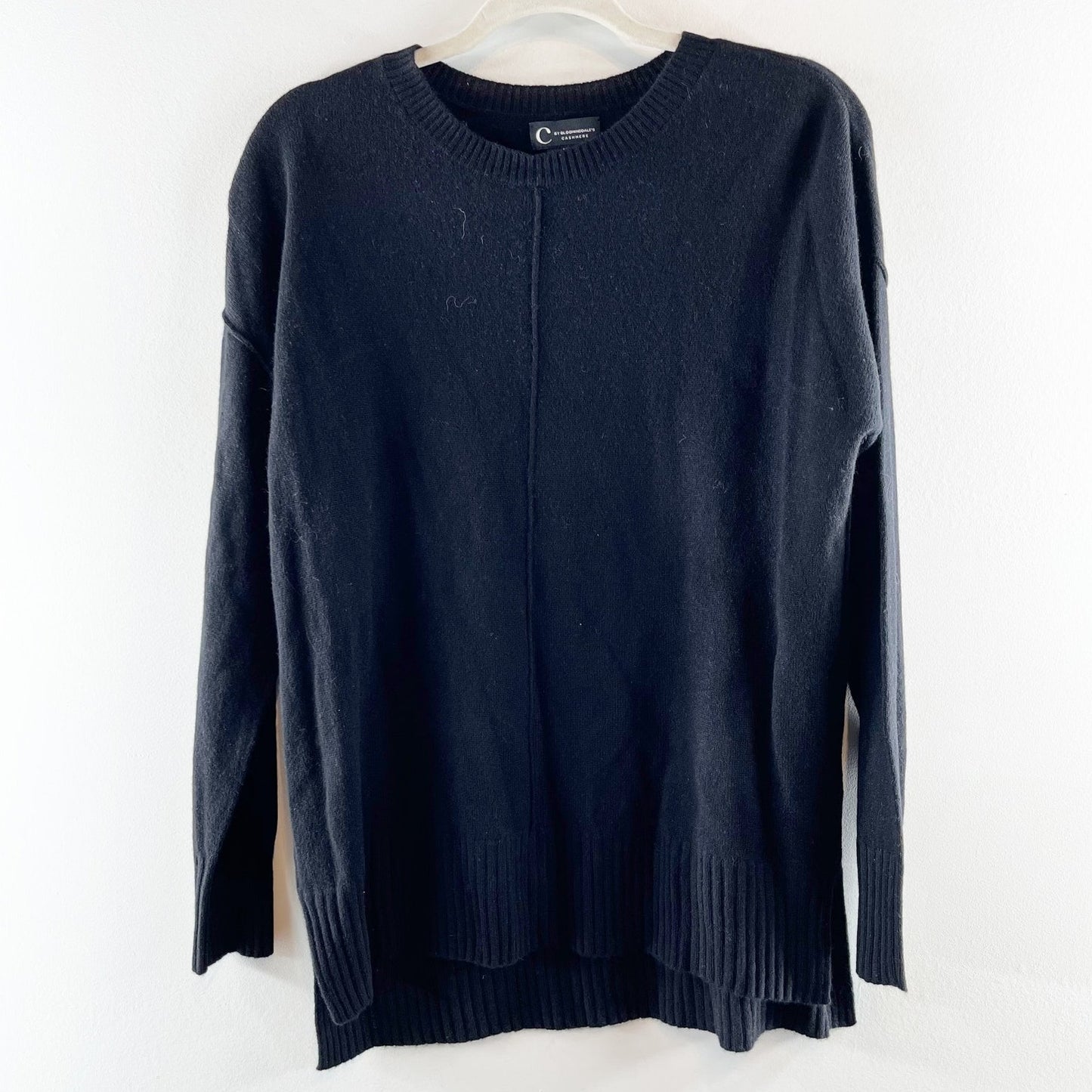 C By Bloomingdales Long Sleeve Crewneck Ribbed Trim Seamed Cashmere Sweater
