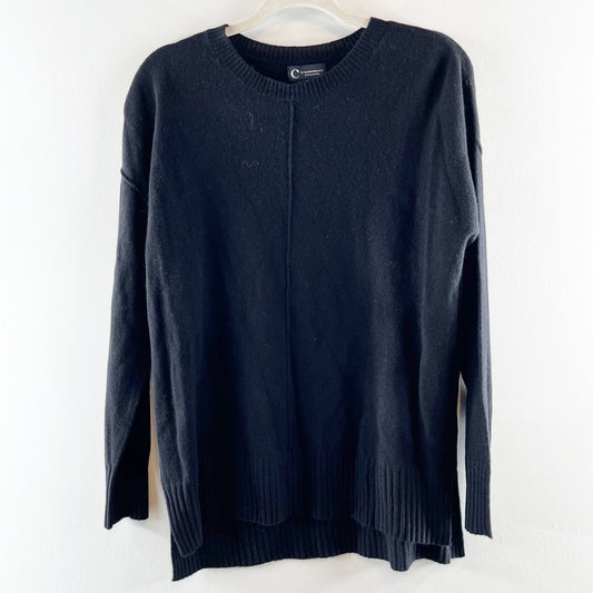 C By Bloomingdales Long Sleeve Crewneck Ribbed Trim Seamed Cashmere Sweater