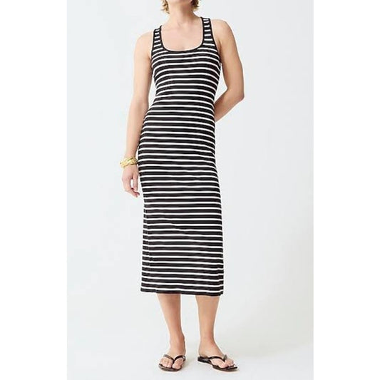 J. Crew Striped Vintage Rib Knit Cross-Back Tank Midi Dress Black White Small