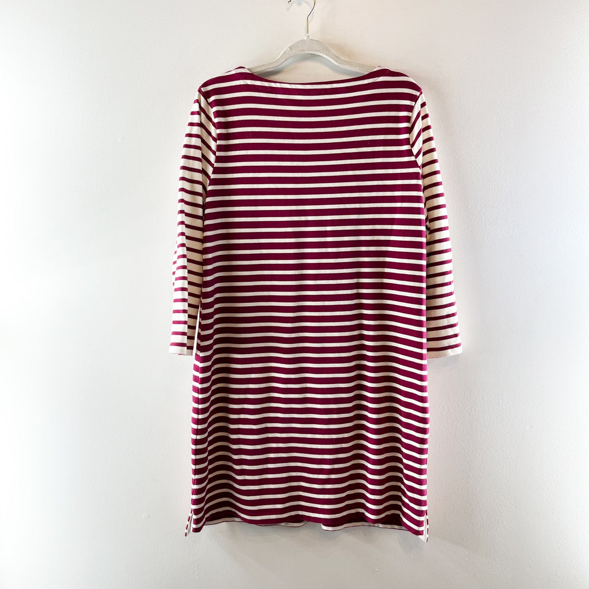 Vineyard Vines Cotton Striped Long Sleeve Scoop Neck Mini Dress Red White Large