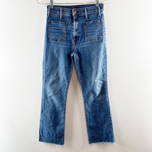 Mother Hustler Patch Pocket Ankle Fray Hem Flare Jeans Out for The Evening 27