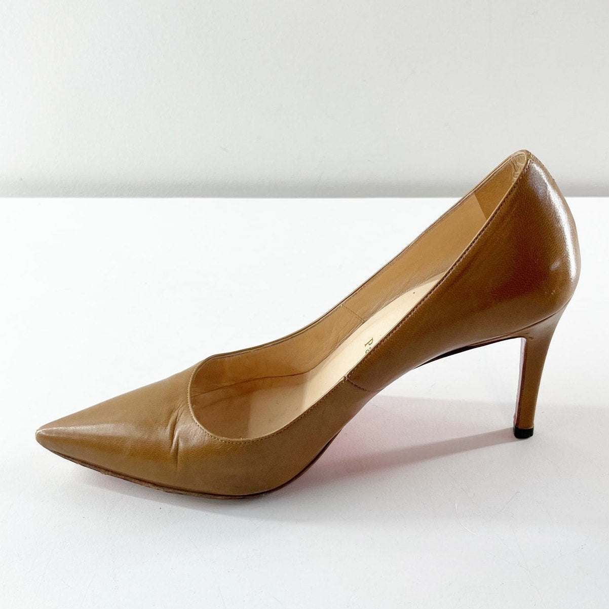Christian Louboutin Pigalle Pointed Toe Leather Heels Pumps Brown Tan Nude 6.5