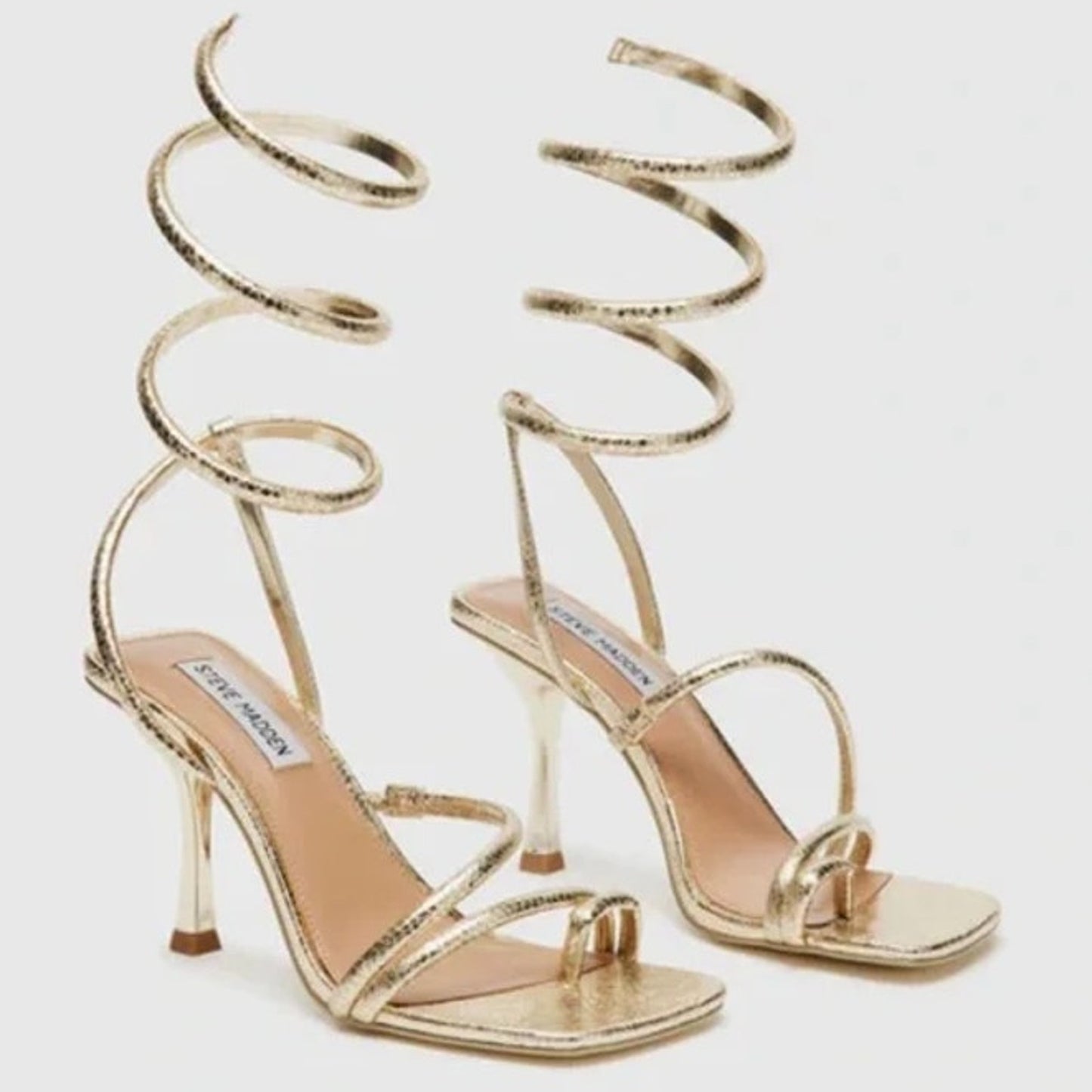 Steve Madden Shantelle Ankle Wrap Strappy Square Toe Sandals Gold Snake 8.5