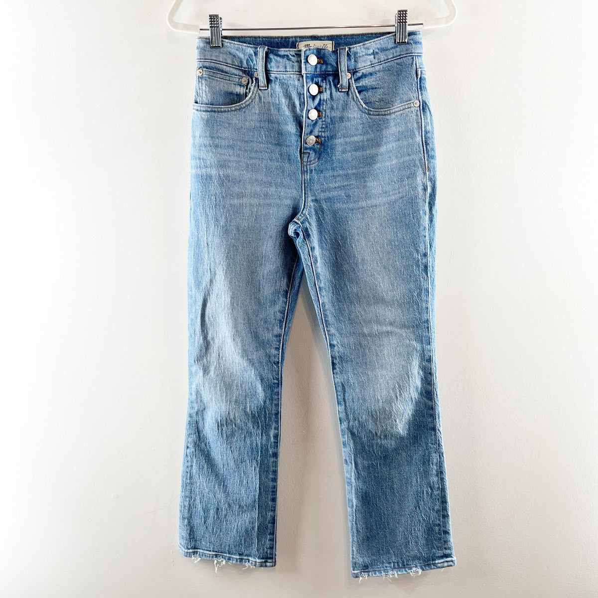 Madewell Mid Rise Cali Demi Boot Cropped Kick Flare Button Fly Jeans Blue 25