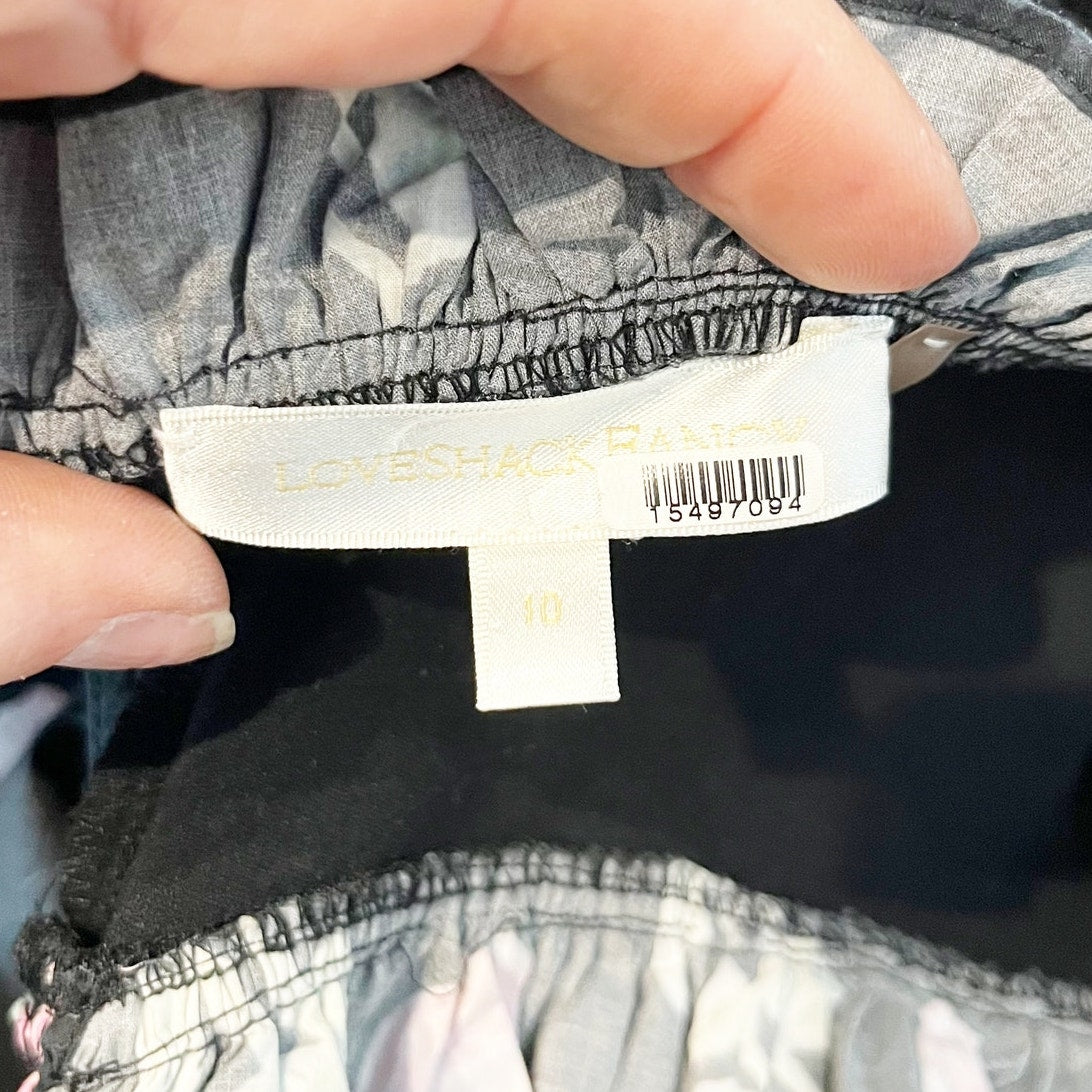 LoveShackFancy Sanam Ruffle Tiered Floral Mini Dress Black 10