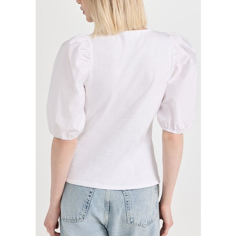 Nation LTD Giada Puff Sleeve V-Neck Gathered Blouse Top Optic White XS