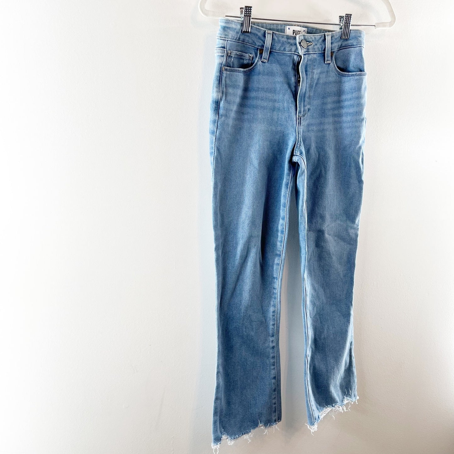 Paige Rory Cotton Blend High Waisted Crop Flare Denim Jeans Kaede Distressed 27