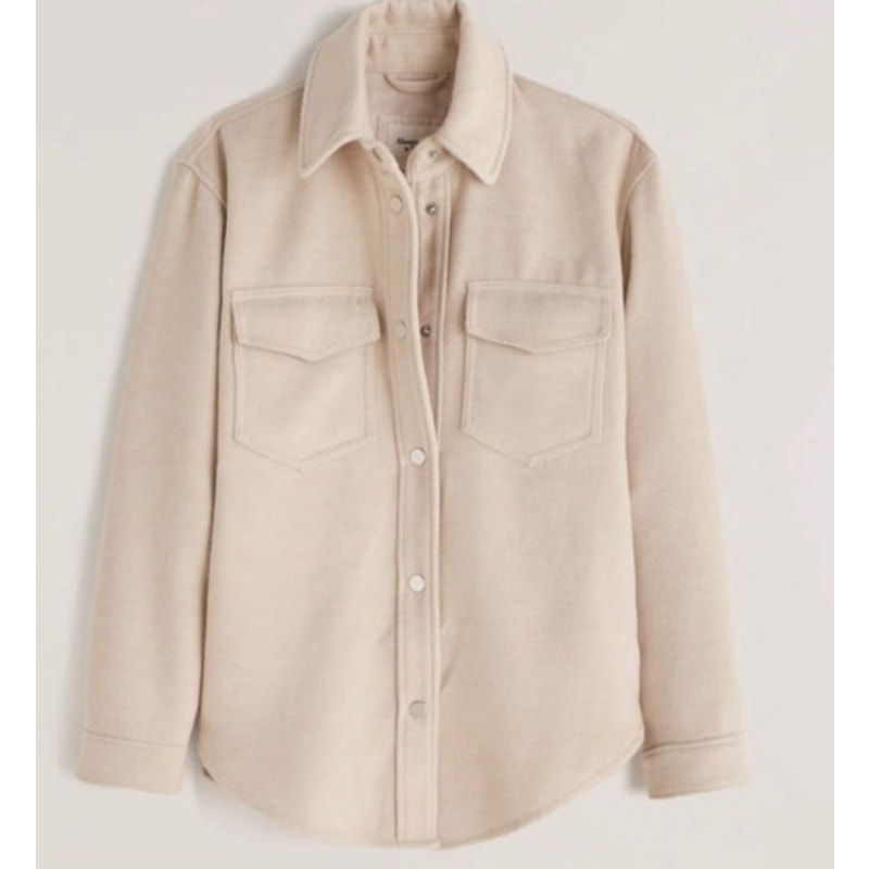 Abercrombie Snap Up Long Sleeve Shacket Cream Large