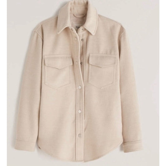 Abercrombie Snap Up Long Sleeve Shacket Cream Large