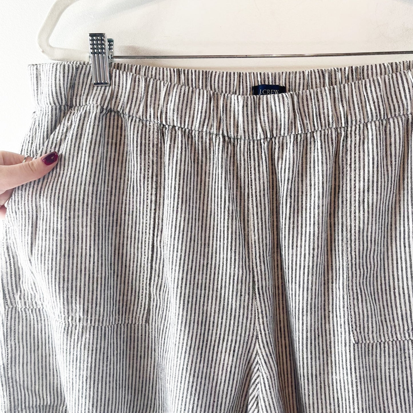 J. Crew Linen Blend Pull On Shorts Blue White Striped XL