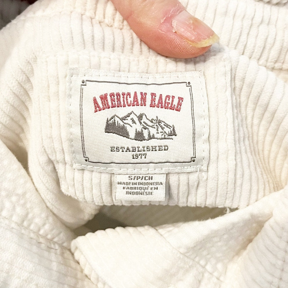 American Eagle Corduroy Button Up Long Sleeve Shirt Jacket Shacket Cream Small
