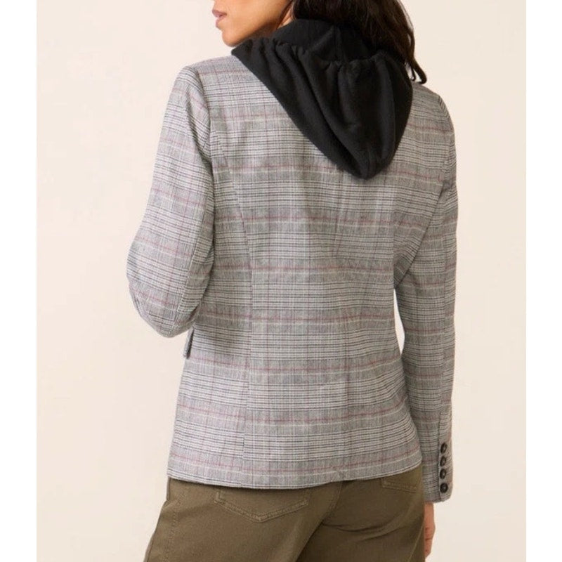 Evereve Dawson Plaid Single Breasted Hooded Dickie Blazer Jacket Gray XS