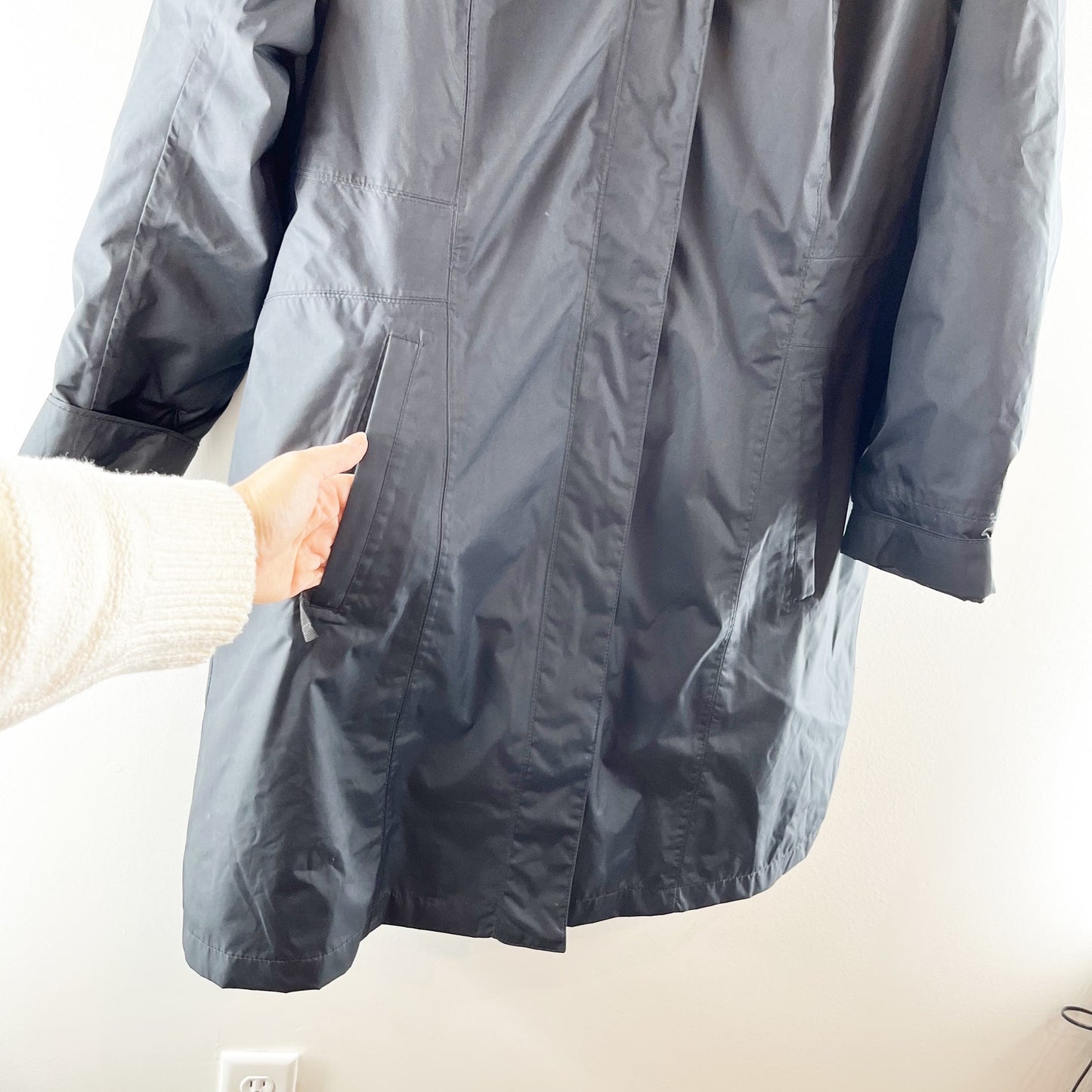 Eddie Bauer Long Sleeve Lined Full Zip Hooded Rain Coat Jacket Parka Black XL