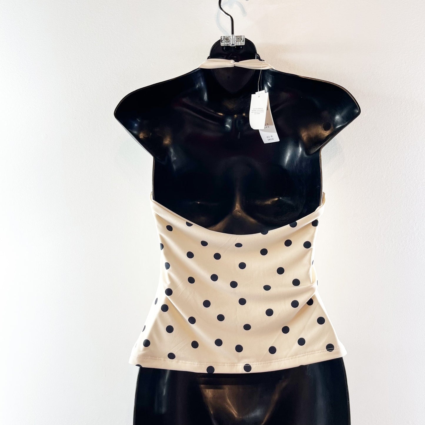 Abercrombie Polka Dot Twist Cutout Halter Tank Top Cream Black Medium