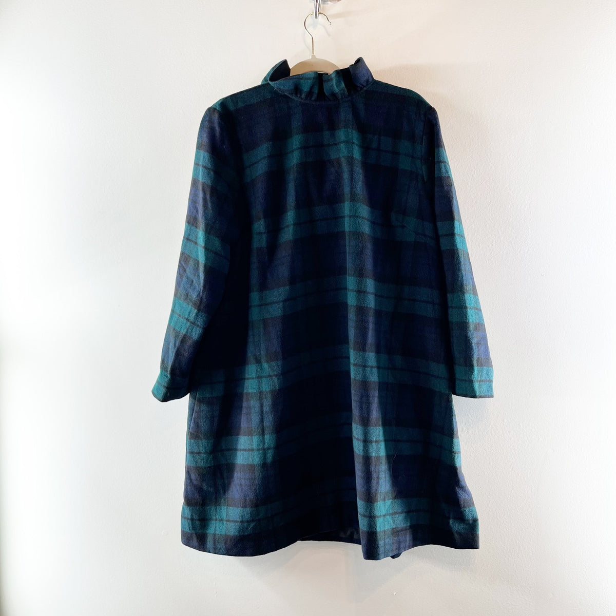 Tuckernuck Blackwatch Plaid Ruffle Trim Daphne Mini Shift Dress Green Blue XXL