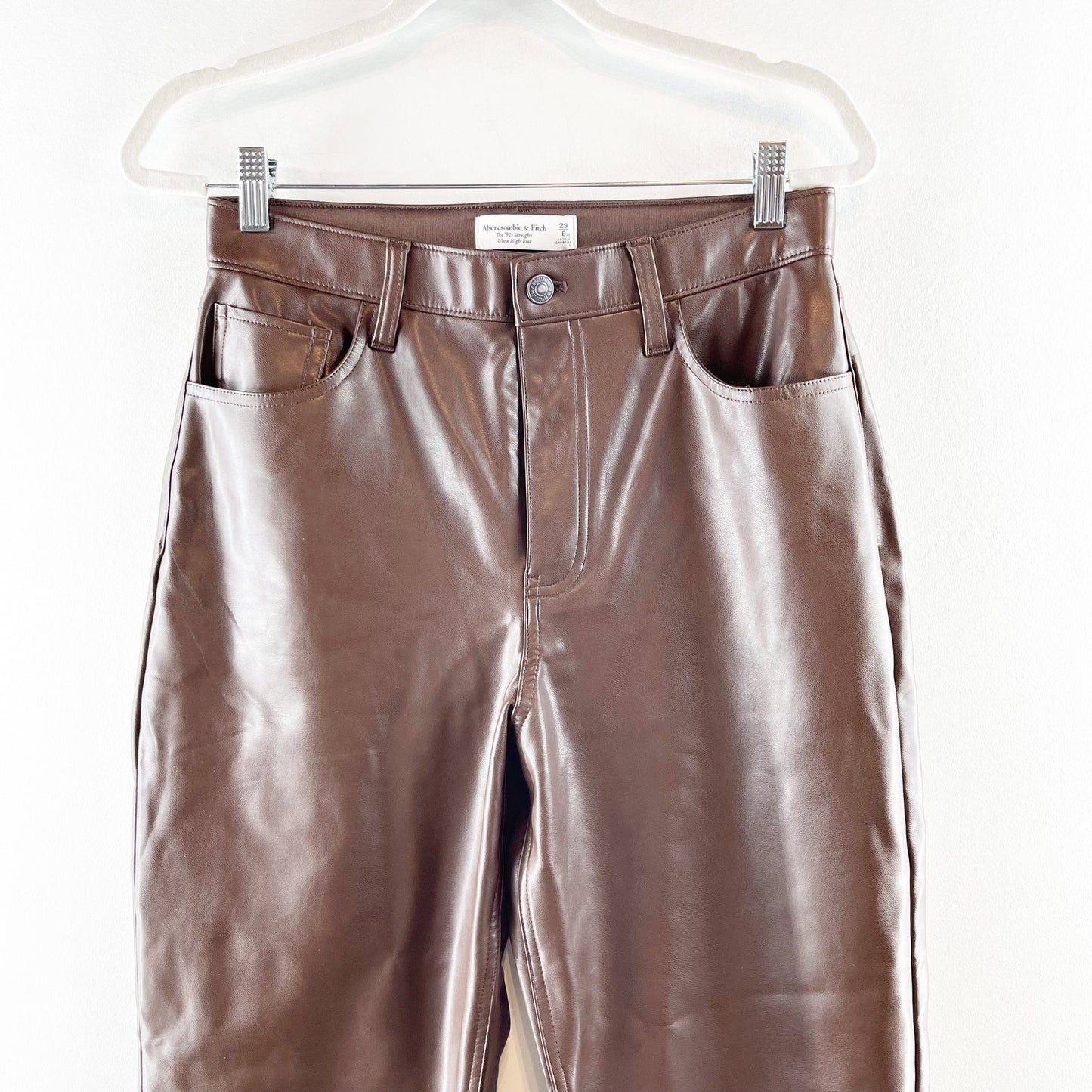 Abercrombie '90's Straight Ultra High Rise Curve Love Faux Leather Pants Brown 8