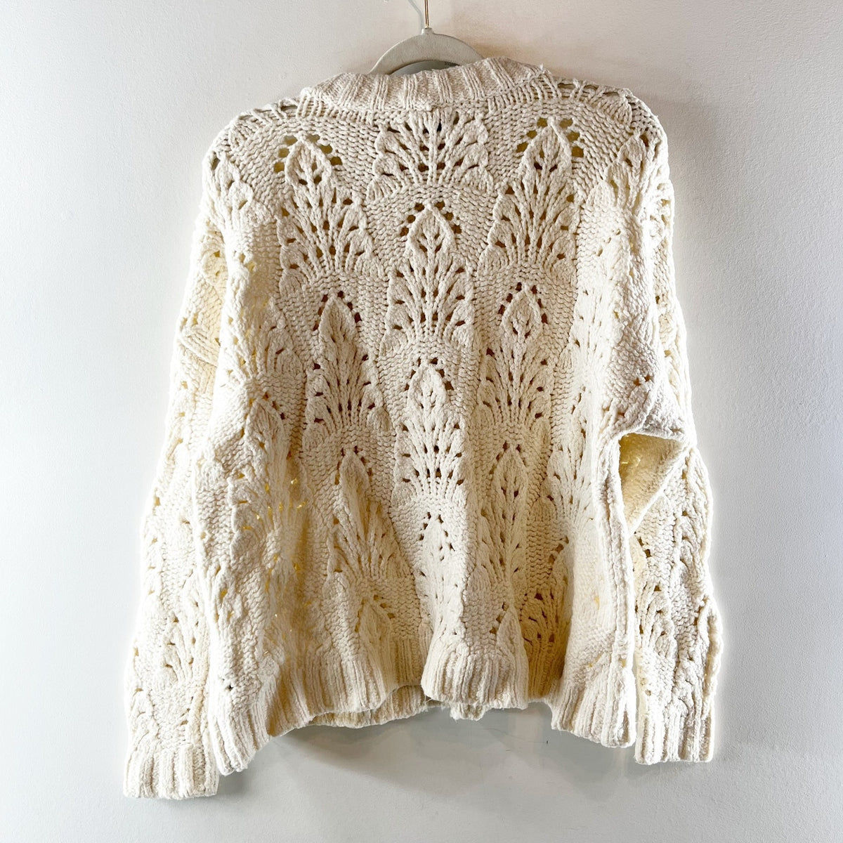 Aerie Long Sleeve Open-Weave Knit Crewneck Pullover Sweater Cream Small