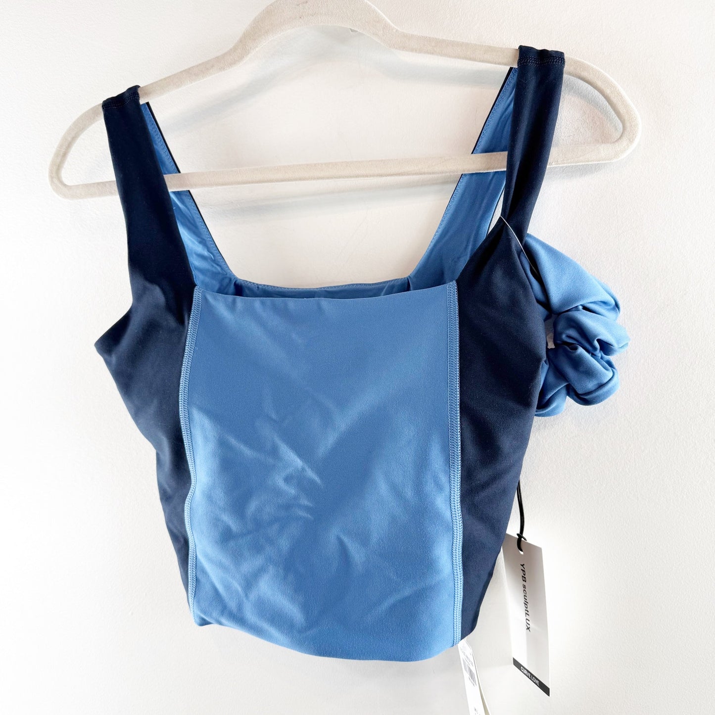 Abercrombie YPB SculptLux Curve Love Square Neck Cropped Tank Top Blue Medium