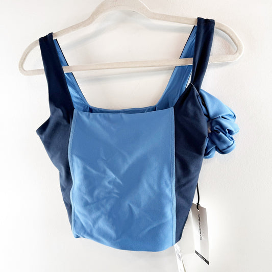 Abercrombie YPB SculptLux Curve Love Square Neck Cropped Tank Top Blue Medium