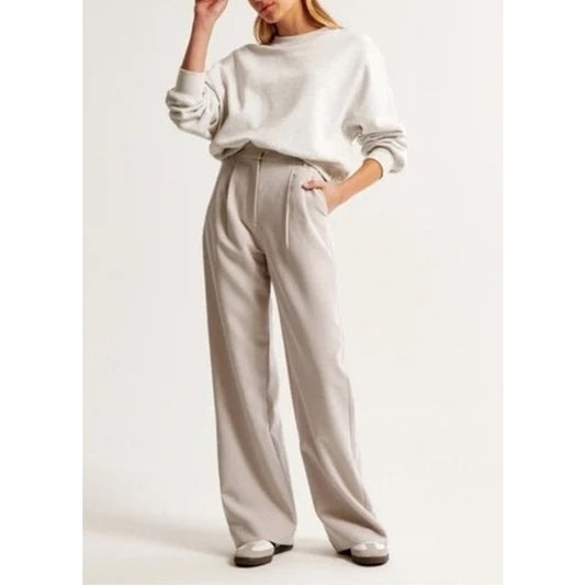 Abercrombie & Fitch Sloane Tailored Wide Leg Trouser Pants Tan Khaki 4 / 27