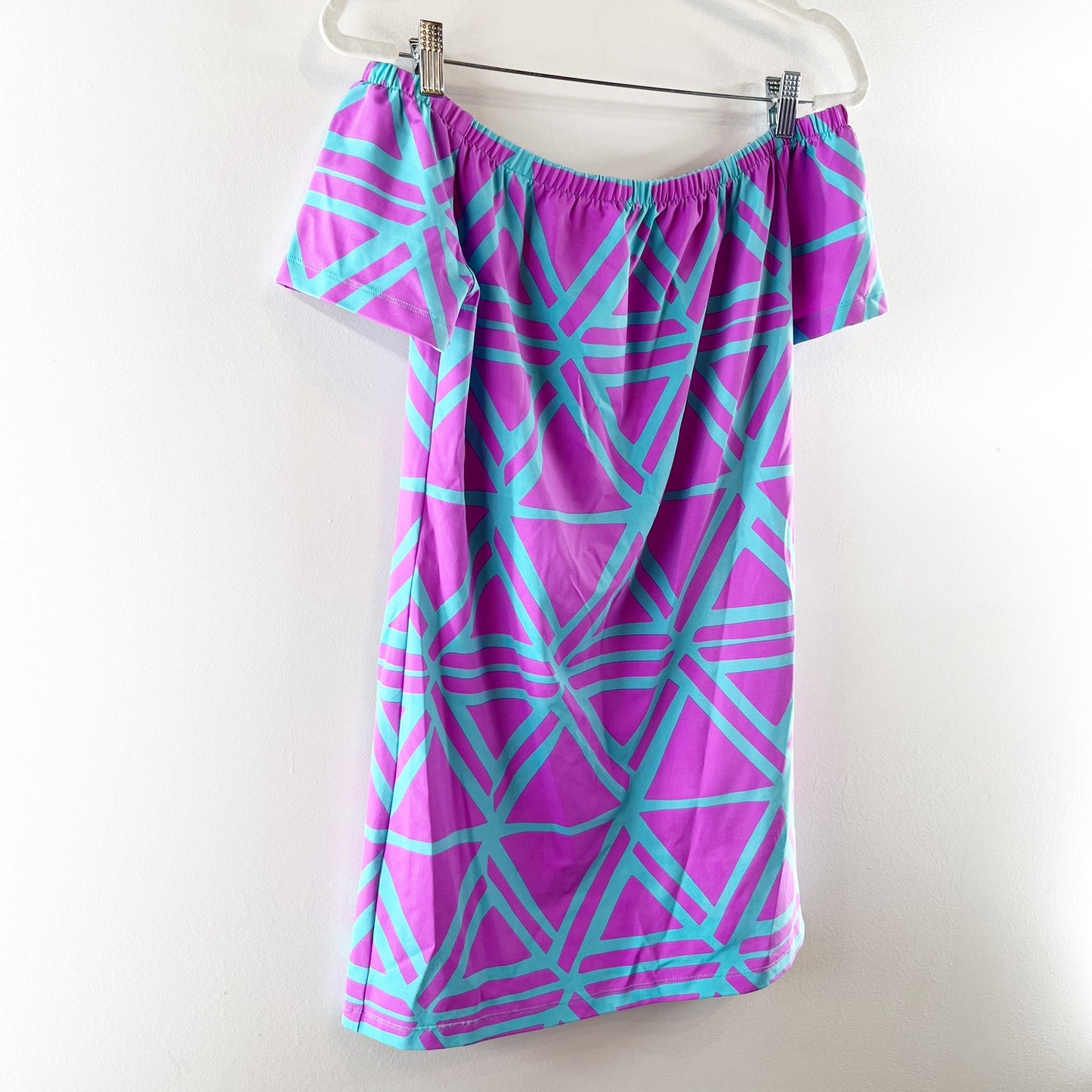 Mahi Gold Geometric Print Off-the-Shoulder A-Line Mini Dress Purple Pink XS