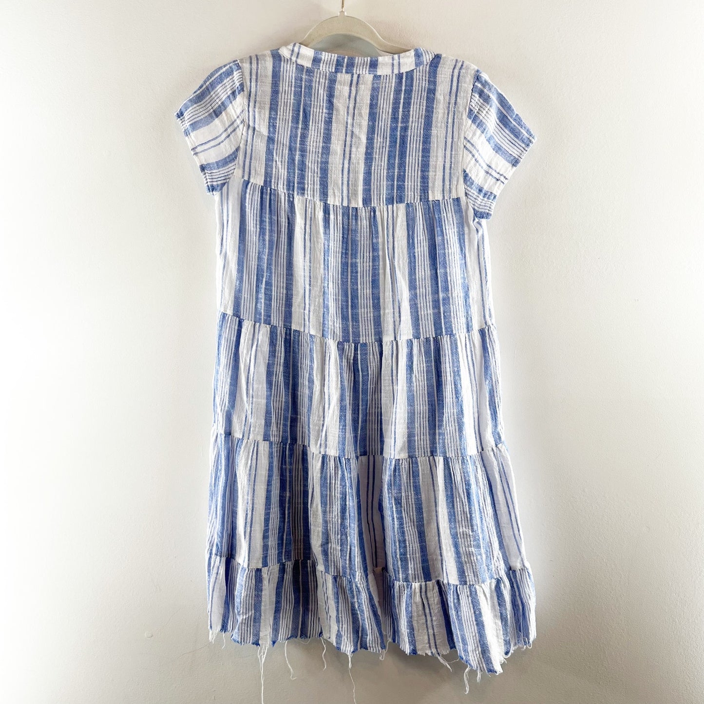 Roller Rabbit Short Sleeve Tiered Striped Mini Tunic Dress Sundress Blue White