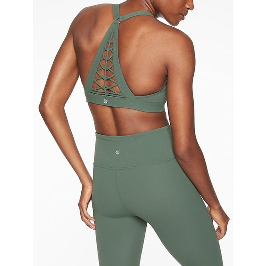 Athleta Savasana Macrame Set Sport Bra Leggings Maritime Pine Green Small