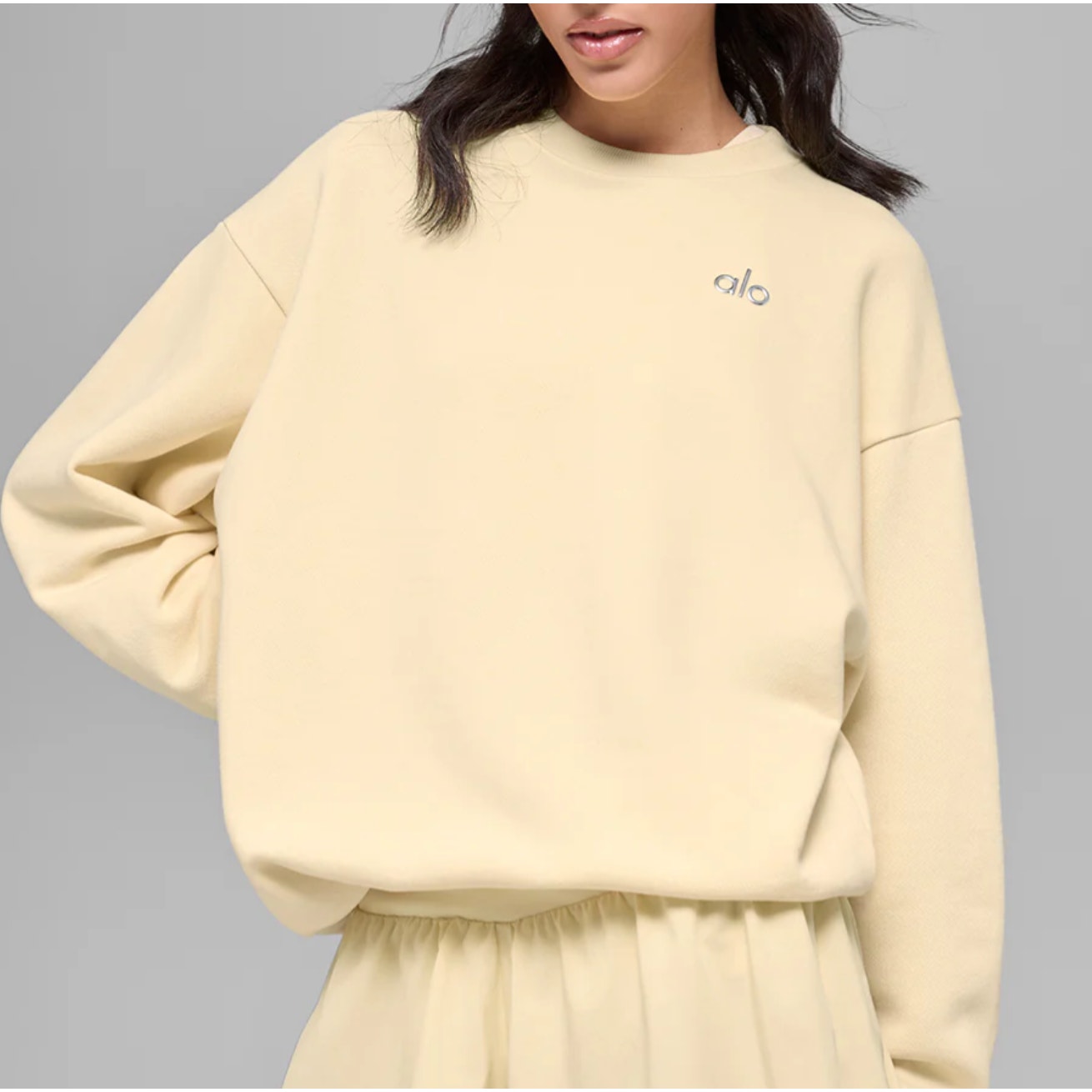 Alo Accolade Crewneck Pullover Long Sleeve Sweatshirt Candlelight Yellow XS