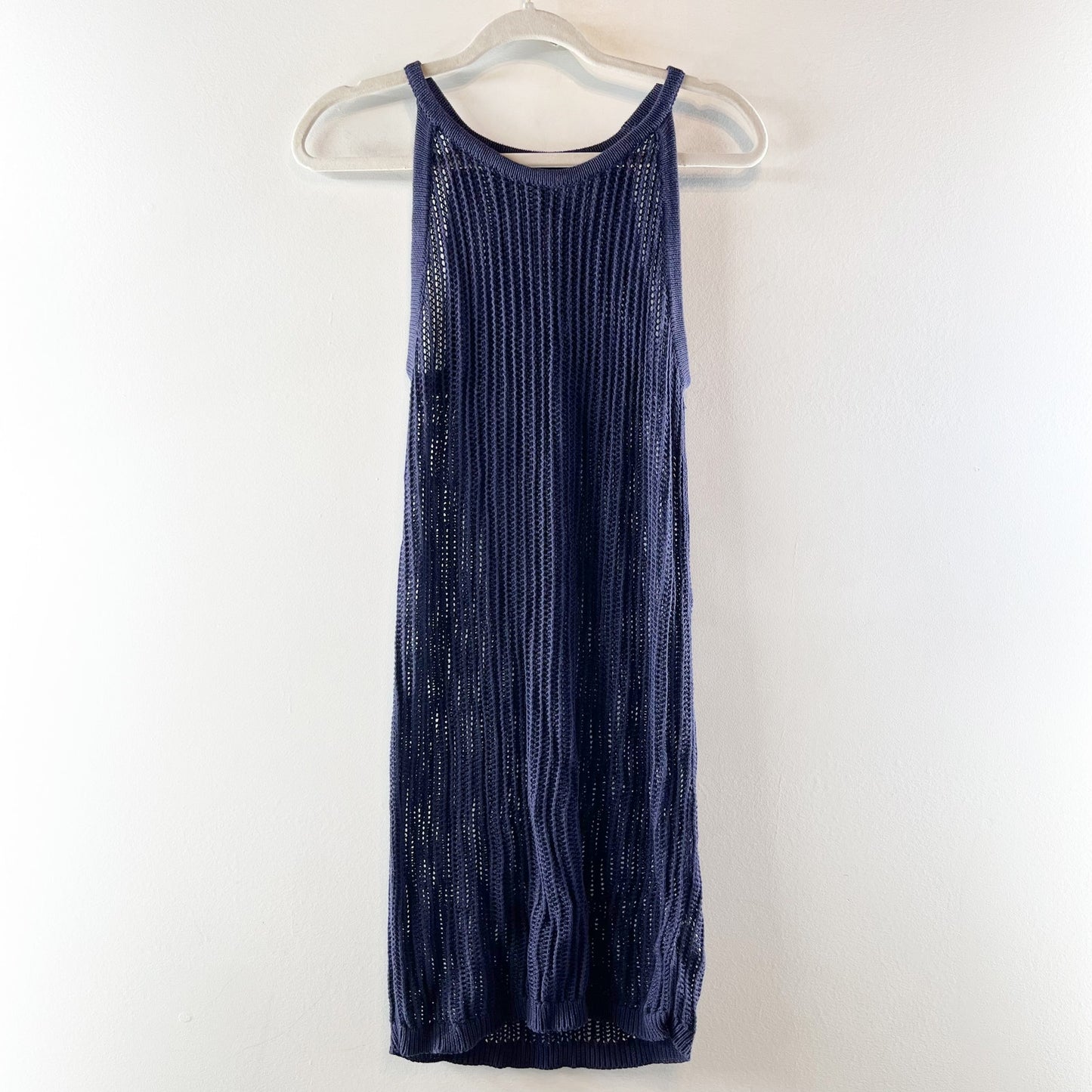 Tahari Crcohet Open Knit Sleeveless Mini Cover-Up Dress Navy Blue Small