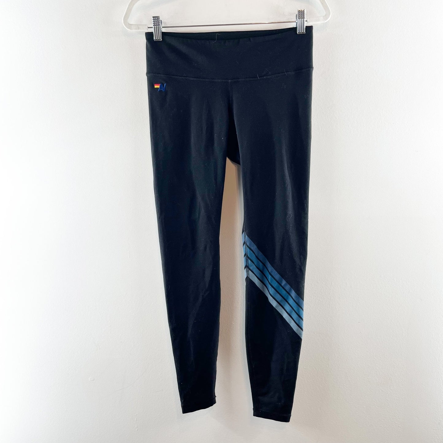 Aviator Nation Chevron 5 Stripe Leggings Black Blue Medium