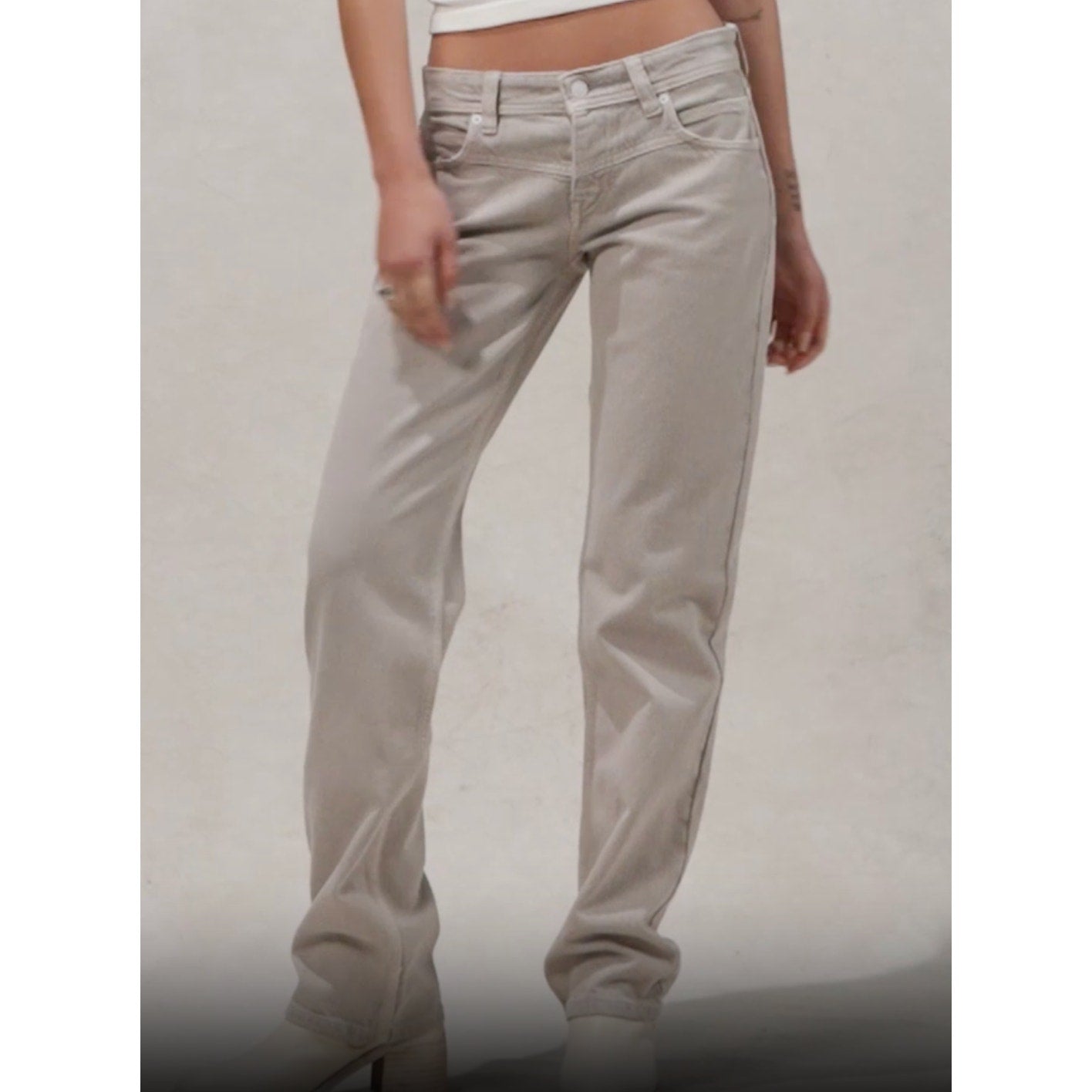 Free People We The Free Shelby Low-Rise Boyfriend Jeans Ocean Pearl Tan 26