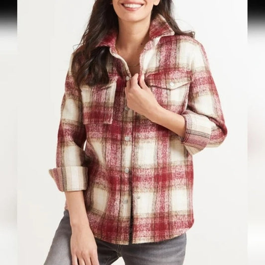 BB Dakota Work Hard Play Hard Plaid Flannel Shirt Jacket Shacket Red XS