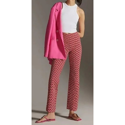 Maeve Anthropologie Margot Cropped Pull On Kick Flare Pants Red Pink Small