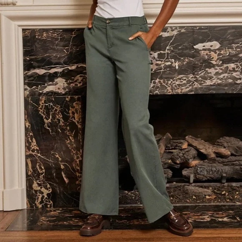 Summersalt Mid Rise Wide Leg Chino Trouser Pants Green 6