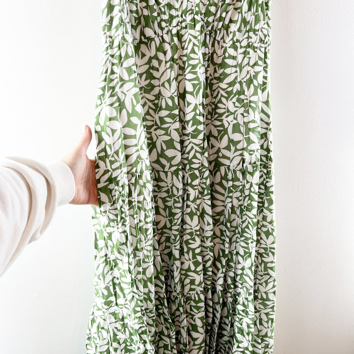 Abercrombie & Fitch Ruffle Strap Floral Print Poplin Midi Dress Green Medium