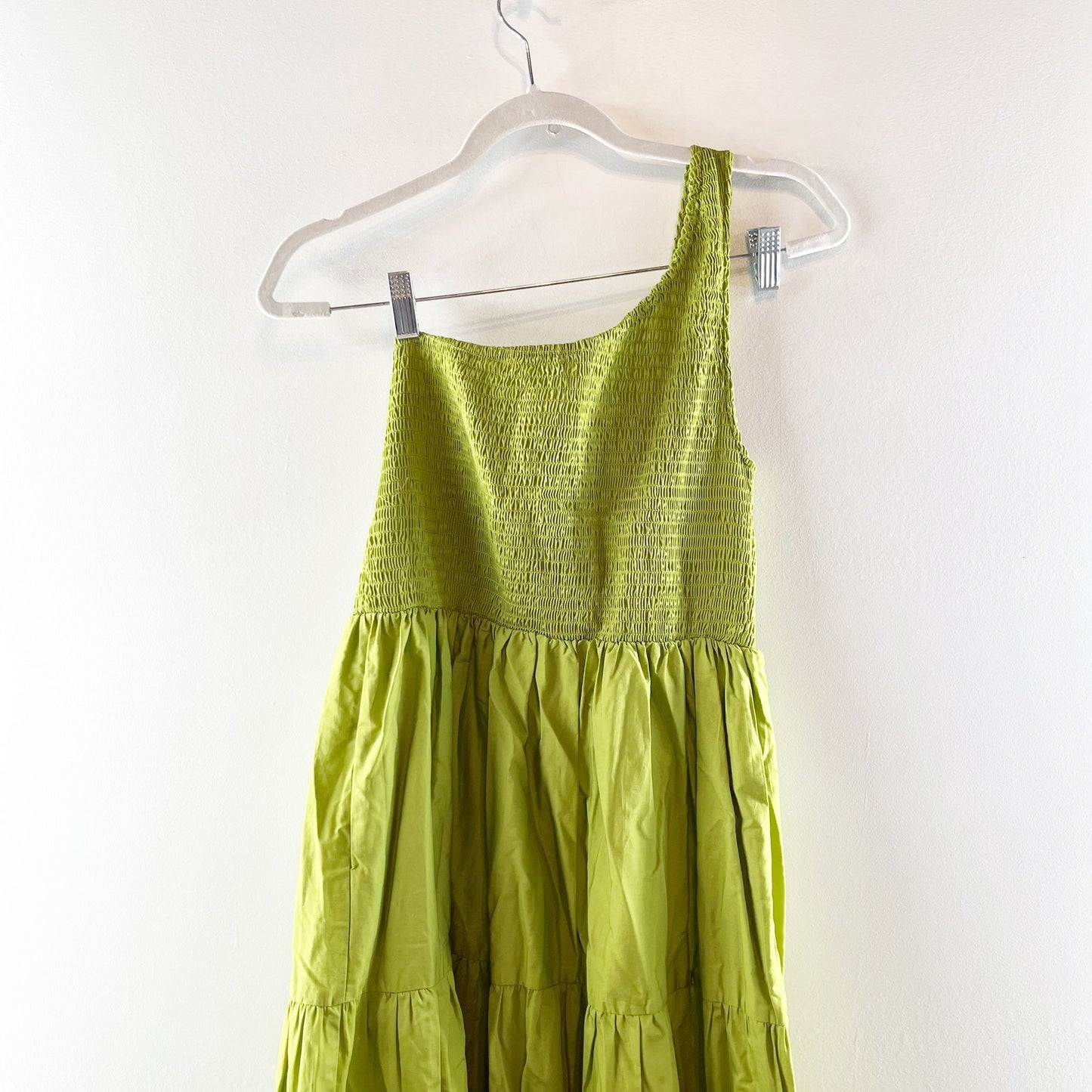 o.p.t One Shoulder Smocked Tiered A-Line Maxi Dress Chartreuse Green Large