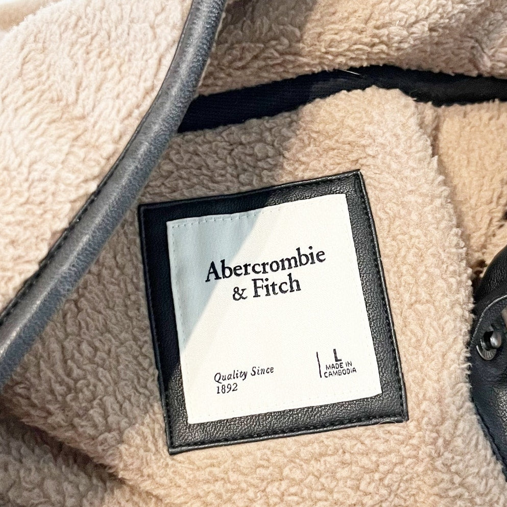 Abercrombie & Fitch Asymmetrical Snap Pullover Fleece Jacket Brown Black Large
