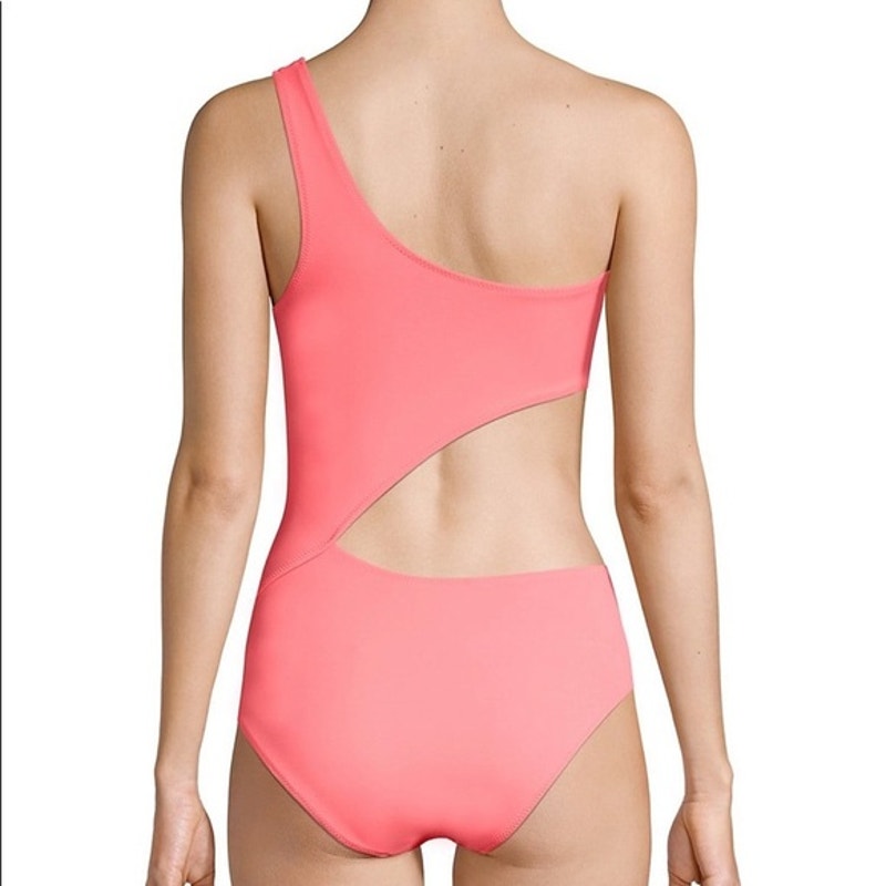 Solid & Striped Claudia One Shoulder Cutout One Piece Swimsuit Coral Pink Small